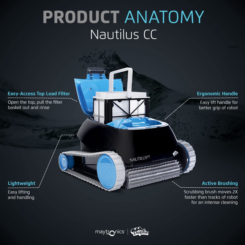 Dolphin Nautilus CC Robotic Pool Cleaner, Wall Climbing Brush, Top Load Filter, Up to 33 ft Pools