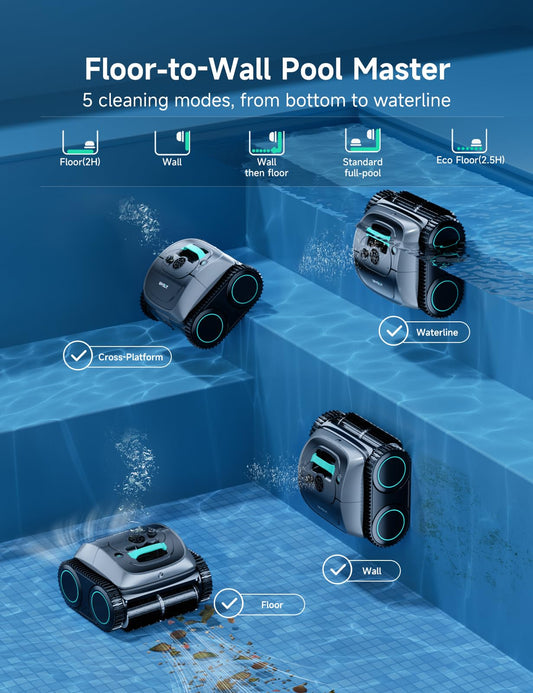 WYBOT C1 Cordless Robotic Pool Cleaner, 4-in-1, 150 min Runtime, Smart Navigation, App Control