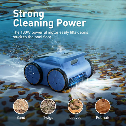 Cordless Robotic Pool Cleaner, 180 min Runtime, Self-Parking, Wall Climbing, Automatic Pool Vacuum Robot