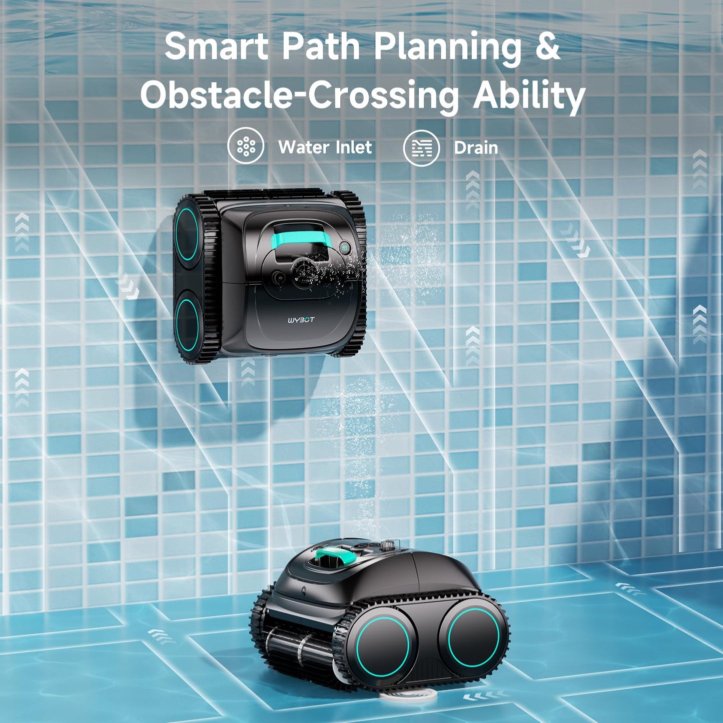 WYBOT C1 Cordless Pool Cleaner, Wall & Waterline Cleaning, 150 min Runtime, App Navigation
