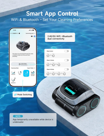 WYBOT C1 Cordless Robotic Pool Cleaner, 4-in-1, 150 min Runtime, Smart Navigation, App Control
