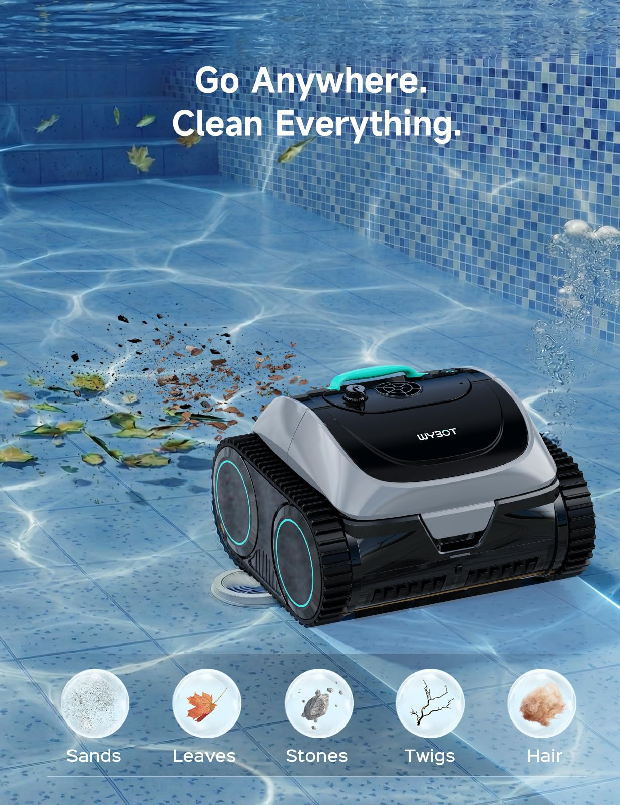 WYBOT C1 Cordless Robotic Pool Cleaner, 4-in-1, 150 min Runtime, Smart Navigation, App Control