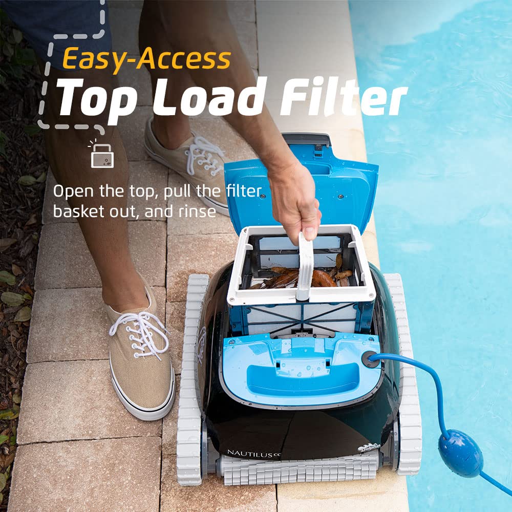 Dolphin Nautilus CC Robotic Pool Cleaner, Wall Climbing Brush, Top Load Filter, Up to 33 ft Pools