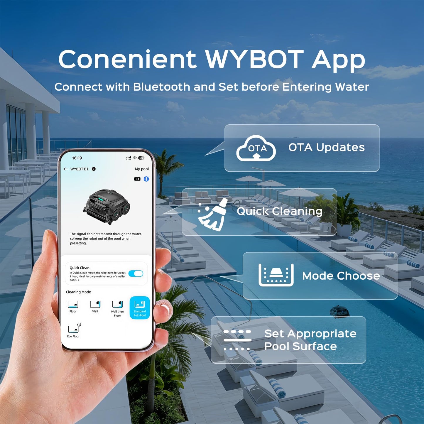 (2026 New) WYBOT B1 Robotic Pool Cleaner, Floor & Wall Cleaning, 120 min Cordless, Smart Navigation, Self-Parking