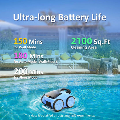 Cordless Robotic Pool Cleaner, 180 min Runtime, Self-Parking, Wall Climbing, Automatic Pool Vacuum Robot