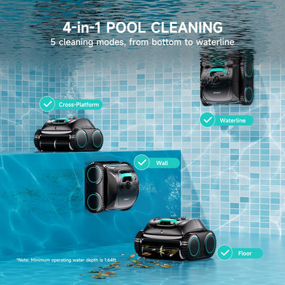 WYBOT C1 Cordless Pool Cleaner, Wall & Waterline Cleaning, 150 min Runtime, App Navigation