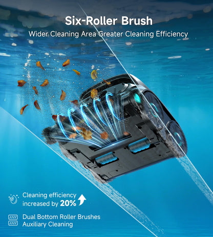 WYBOT 2026 Cordless Pool Vacuum, 4-in-1 Smart Cleaner, Six-Roller Brush, Edge Cleaning, App Navigation