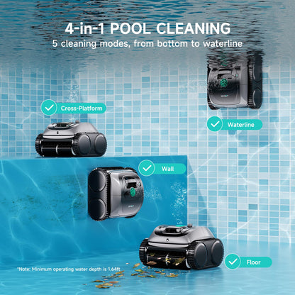 WYBOT C1 Cordless Pool Vacuum, 4-in-1 Smart Cleaner, 150 min Runtime, App Control Navigation