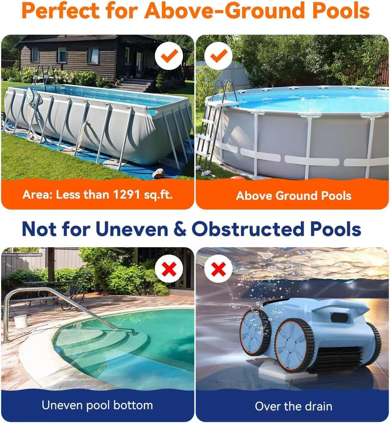 Cordless Robotic Pool Cleaner, 180 min Runtime, Self-Parking, Wall Climbing, Automatic Pool Vacuum Robot